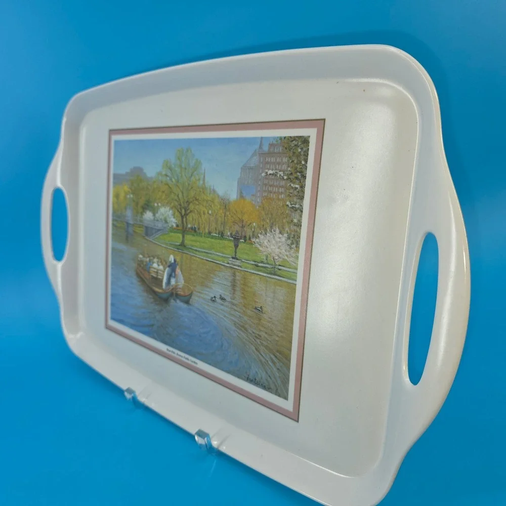 Cloverleaf England Boston Public Garden Swan Boat Melamine Serving Tray Fontaine